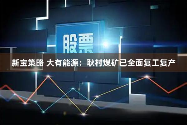 新宝策略 大有能源：耿村煤矿已全面复工复产